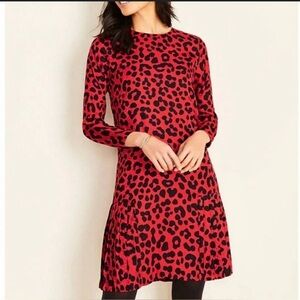 NWT ANN TAYLOR Red Leopard Black Drop Waist‎ Shift Flutter Pleated Hem Dress 6
